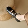 Fashion NEW Spring/Autumn Women Pumps Square Toe Chunky Heel Shoes Genuine Leather Shoes for Women Cross-tied Mary Janes Lace-up Shoes