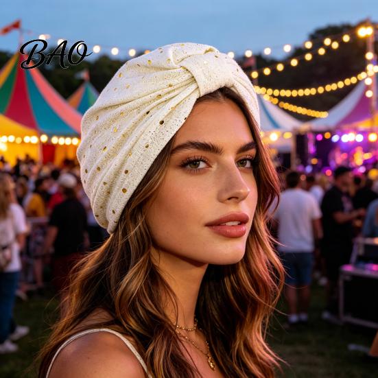 Non-strangling Headwear Turban Hat for Women, Sequined Crepe Fabric Headwrap, Ethnic Women Style Knotted Front Headwrap All Face Shapes Stable Fit
