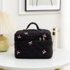 Floral Embroidered Bow Makeup Bag Large Capacity With Carry Handle For Daily Use