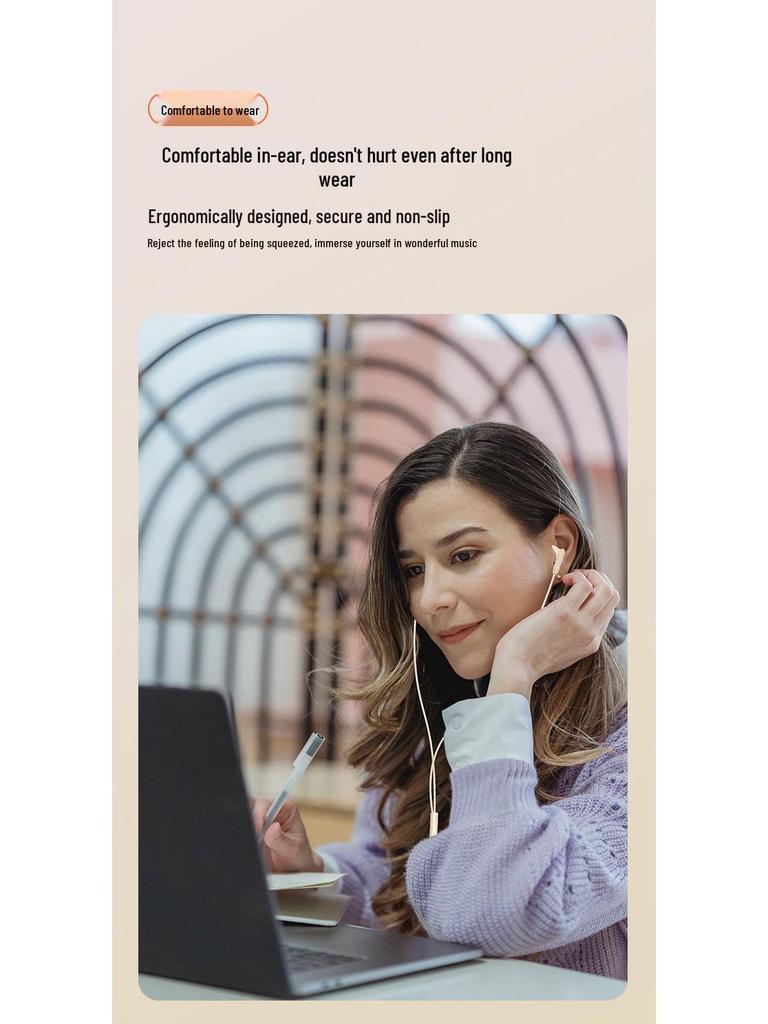 Comfortable 2.5m Wired In-Ear Headphones with Dual-Plug, Mic, Noise Reduction, Free Shipping