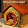 Sunflower Warm Cat Bed Winter Washable Puppy Bed Enclosed Cat House Cave Foldable Detachable Cats Sleeping Bed With Door Curtain