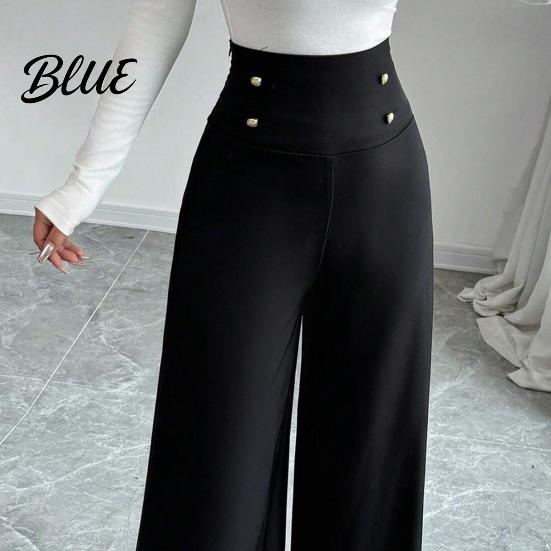 High-waist Casual Pants For Women High Waist Oversized Wide Leg Office Lady Trousers with Pockets Solid Color Loose Fit Business Design