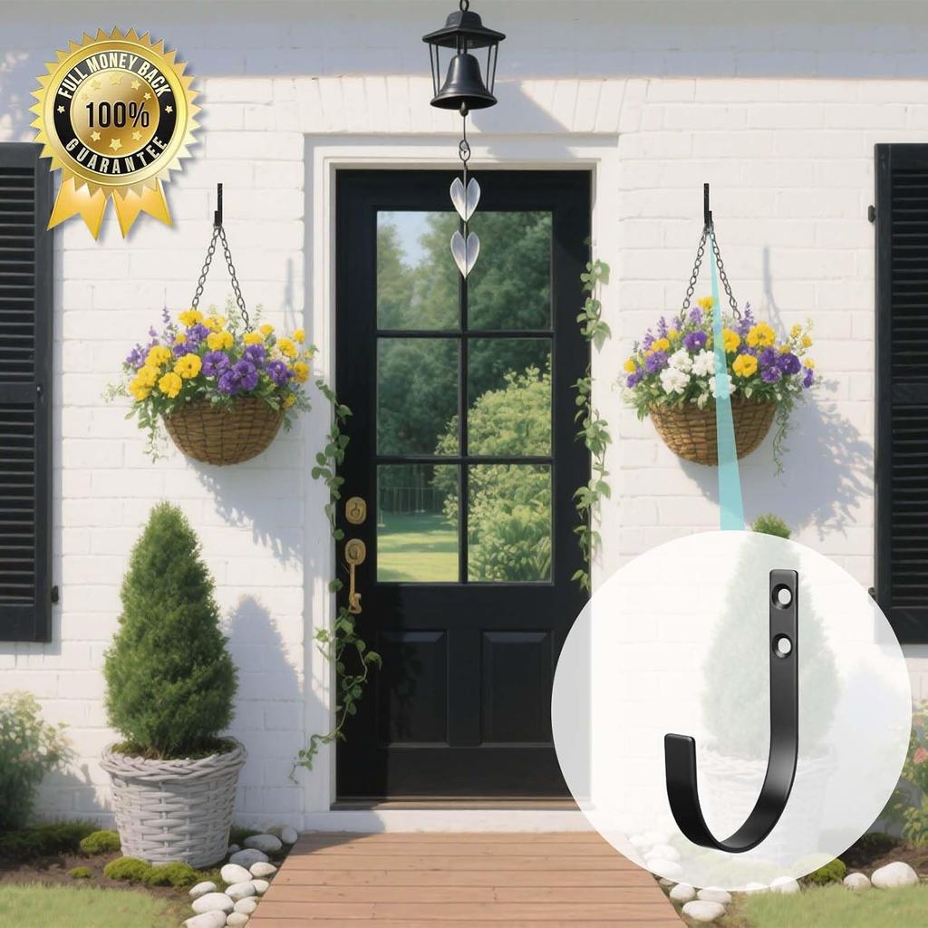 6 Pack Wall Hooks for Hanging, Heavy Duty Metal Coat Hooks Wall Mounted, No Rust Black Metal Wall Hooks for Living Room, Bathroom, Kitchen, Bedroom,