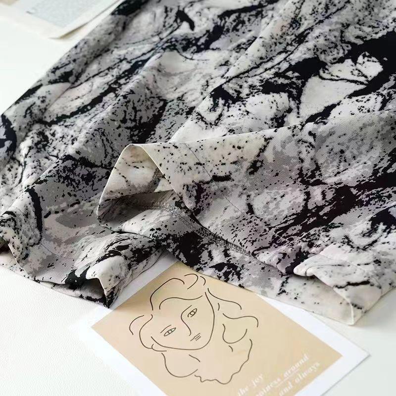 Ice Silk Wide Leg Pants Women Summer High Waist Middle-Aged and Elderly Ladies Trousers Dyed Gradient Painting Pants