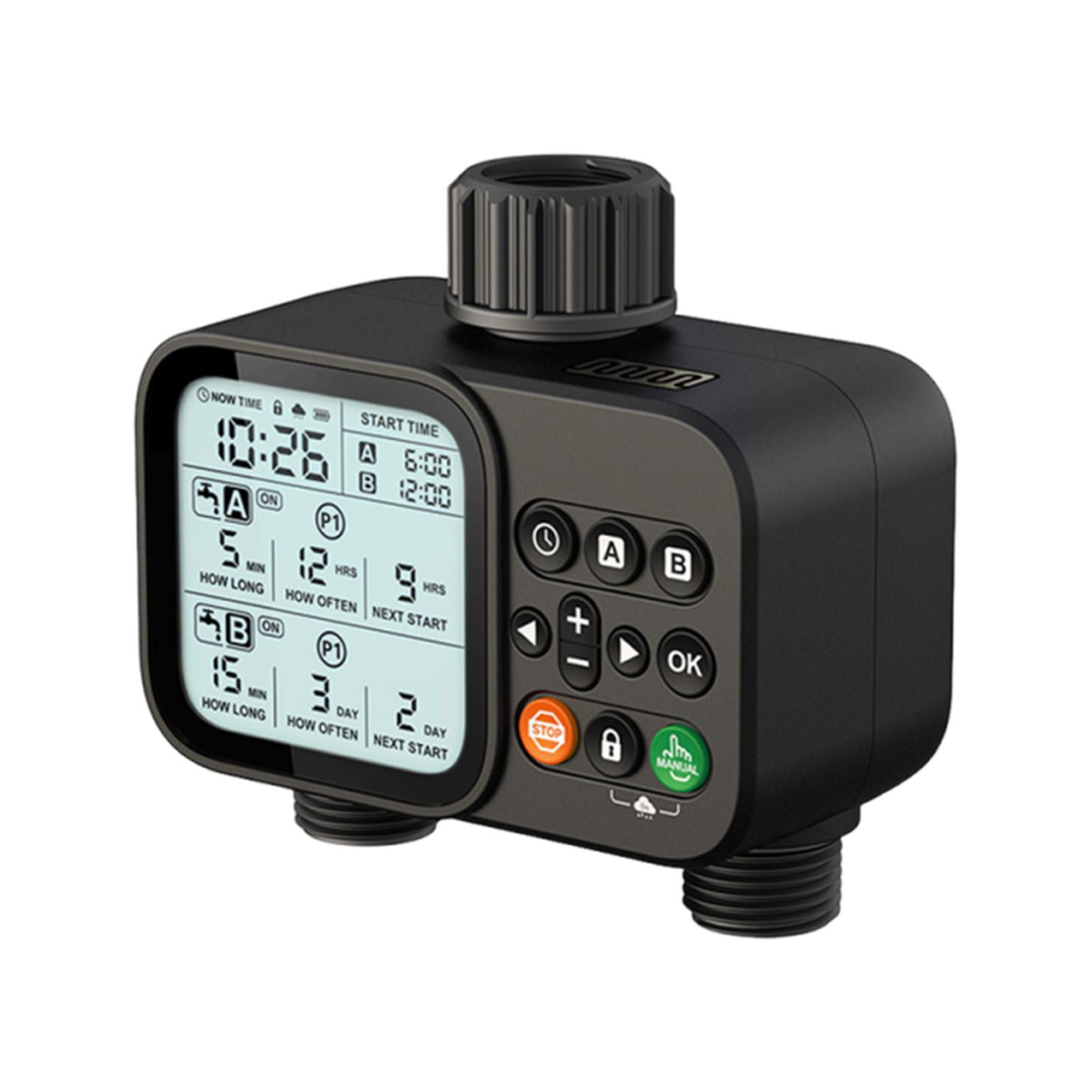 

2 Zone Garden Hose Watering Timer 8 Programmable Settings Automatic Rain Delay Large 3.3 Inch LCD Display Digital