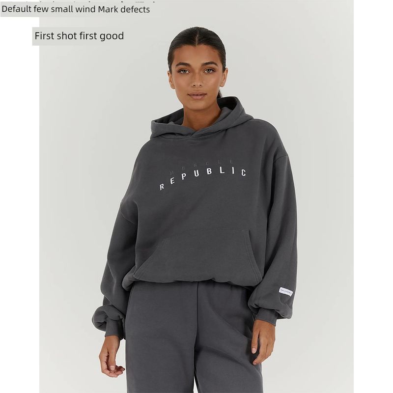 

Foreign Trade Original Order Mus * CLE Republic Fleece-lined Warm Hoodie Casual Loose Print Hood Top 1558 Dark Gray XL