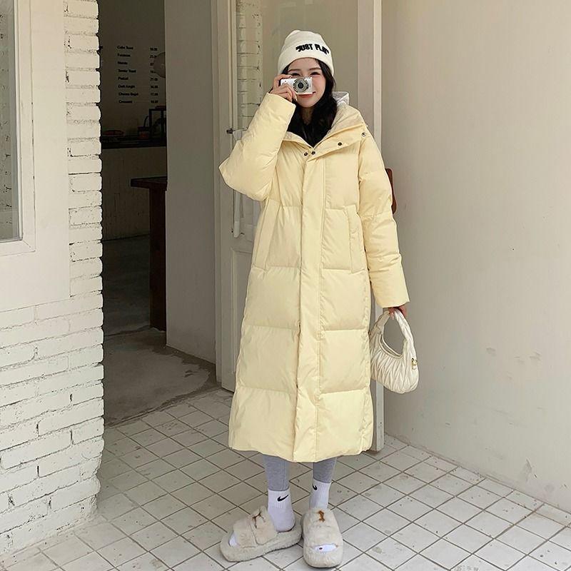 Langer Daunenbaumwollmantel für Damen, Knielanger Baumwollmantel, Neue koreanische Version, Lockere, verdickte Baumwolljacke, Wintermantel