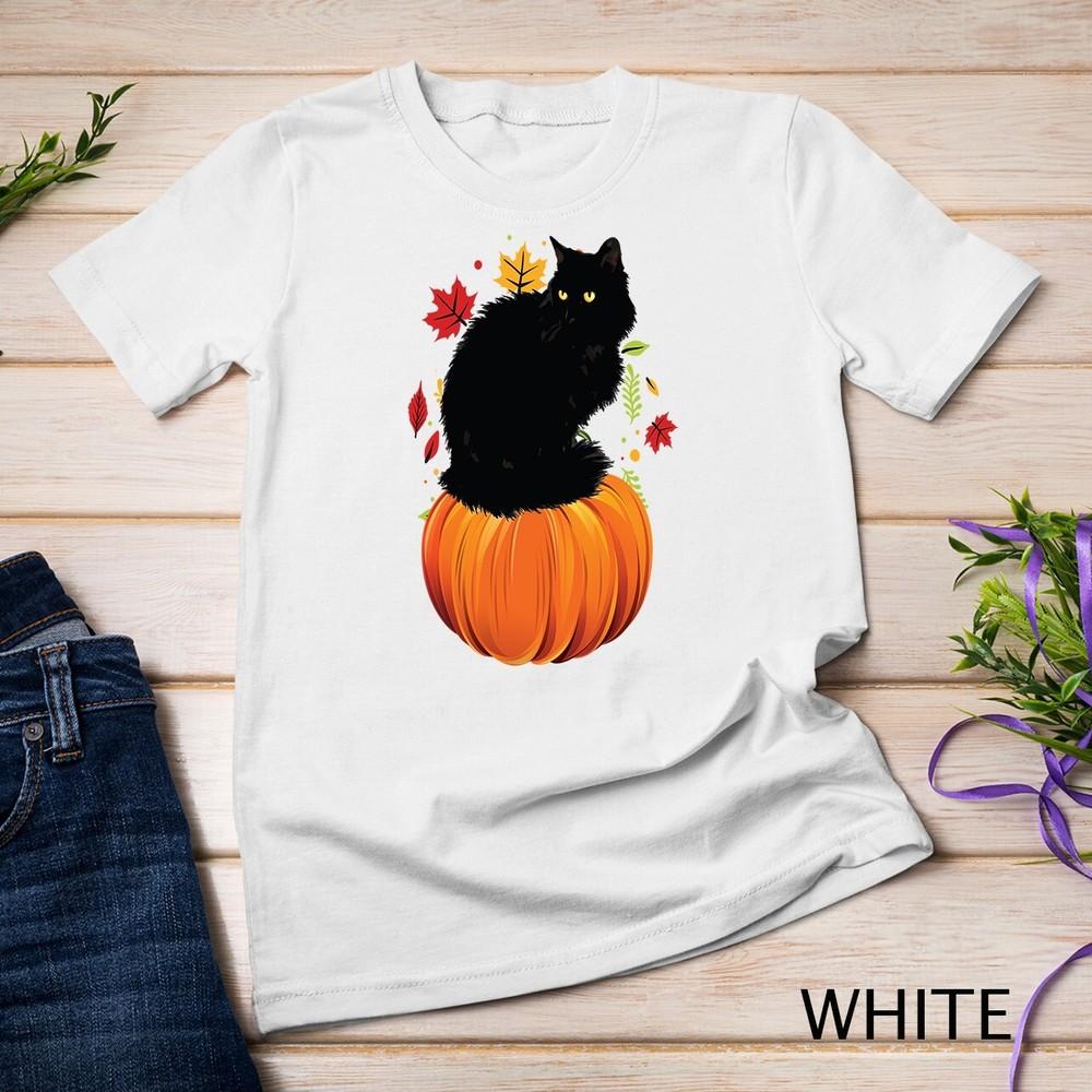 

Black Cat Shirt Gift Fall Autumn Pumpkin Cat Thanksgiving Unisex T-shirt M