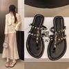 2025Women Slippers New High-quality Shoes Classic Rivet Metal Decorative Slippers Flat-bottomed Casual Luxury  Slides