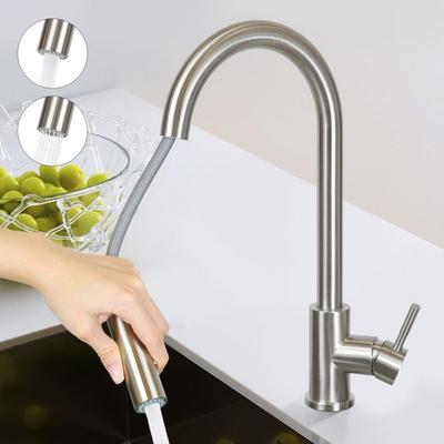 Kitchen Faucet - NETTLIFE - Stainless Steel Series - Pull-out Mixer Tap - High-Pressure Shower Head - 360° Swivel