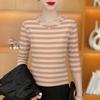 Striped Long Sleeve Slimming T-Shirt for Middle-Aged Women - Plus Size, Casual, Comfortable, Belly-Concealing, Loose Fit