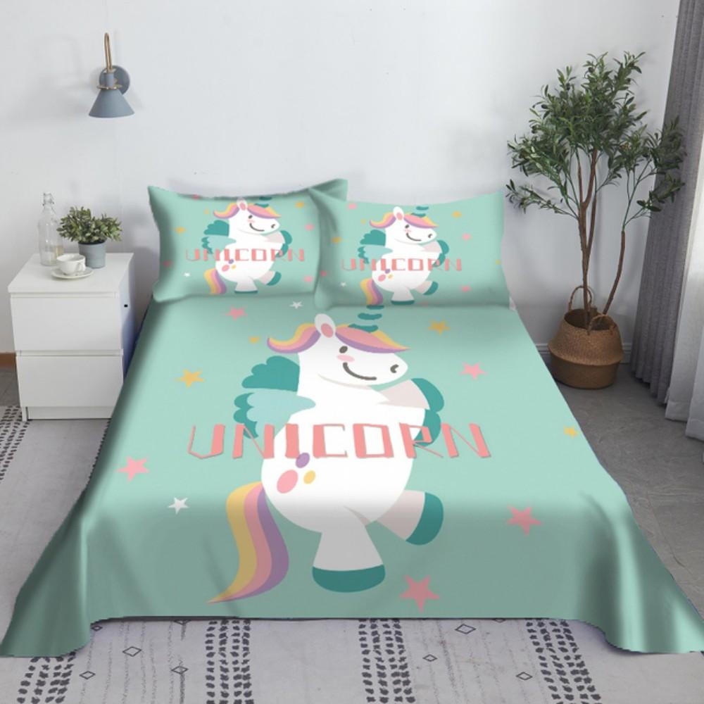 Pink Unicorn Sheet 3D Printed Cartoon Polyester Bed Flat Sheet With Pillowcase Kids Girls Children Bedding Gift