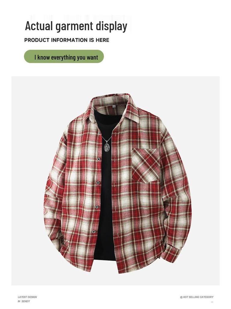 Men's Retro Plaid Long Sleeve Shirt - Trendy Casual Loose Fit for Autumn and Spring