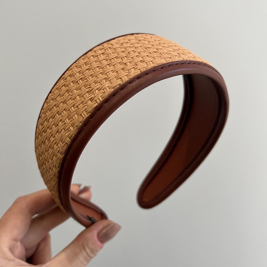 New Arrival Wide PU Headband Knit Hairband with Broad Edge Vintage Hair Accessory Trendy Knitted Hair Bands for Girls