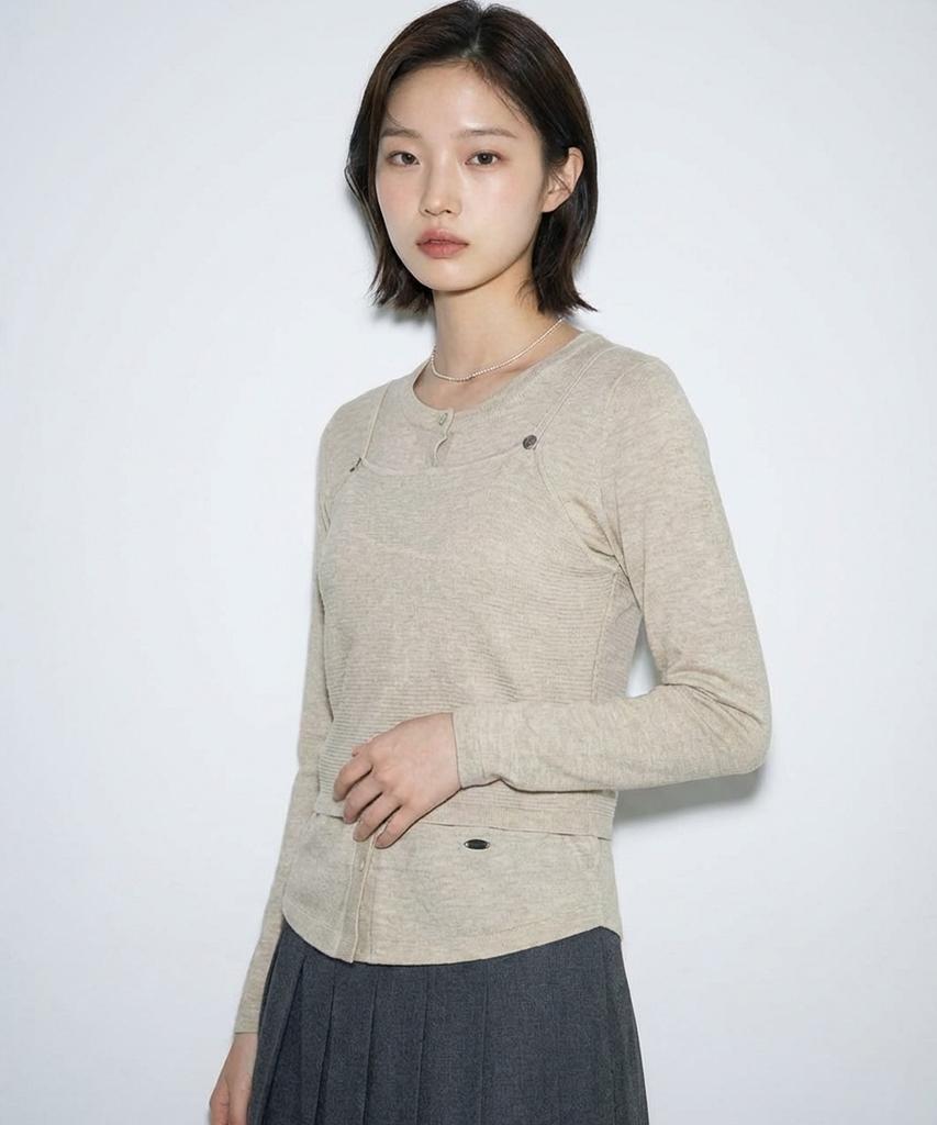 Metapeo Met Daily Layered Merino Wool Blended Knit Set Beige
