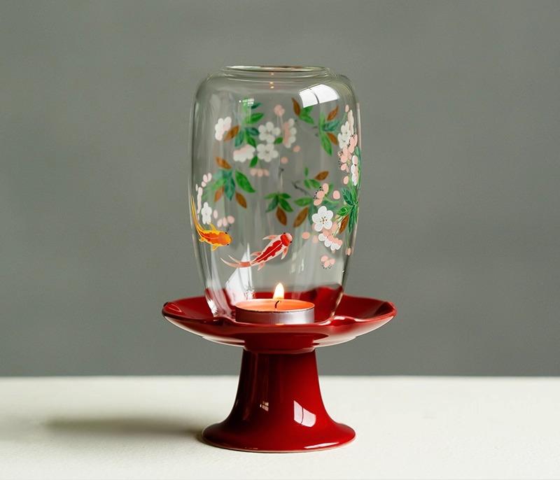 Candle holder Koi playing in the water Chaoyan Forbidden City red ceramic base Chinese Zen ornament Candle holder ambient light