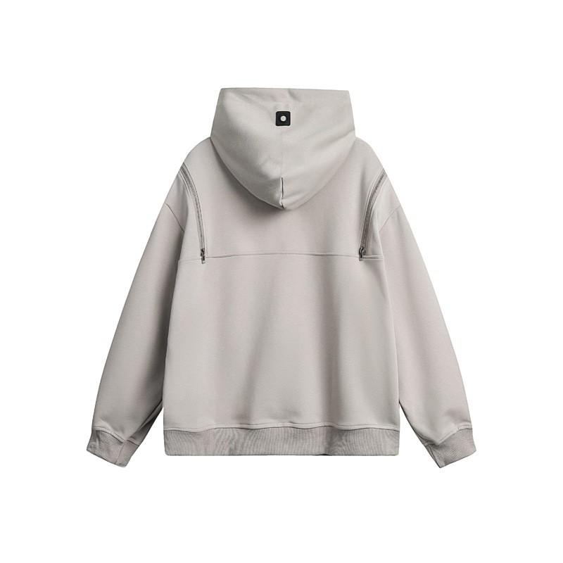 Unisex Streetwear Hoodie Oversized Cotton Blend Long Sleeve Zipper Detail Casual Pullover Fall