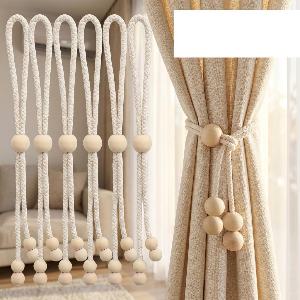 Verstellbare Holzperlen-Vorhang-Haltebänder, flexibles Befestigungsdesign. Stilvolle Vorhangaccessoires für drinnen und draußen