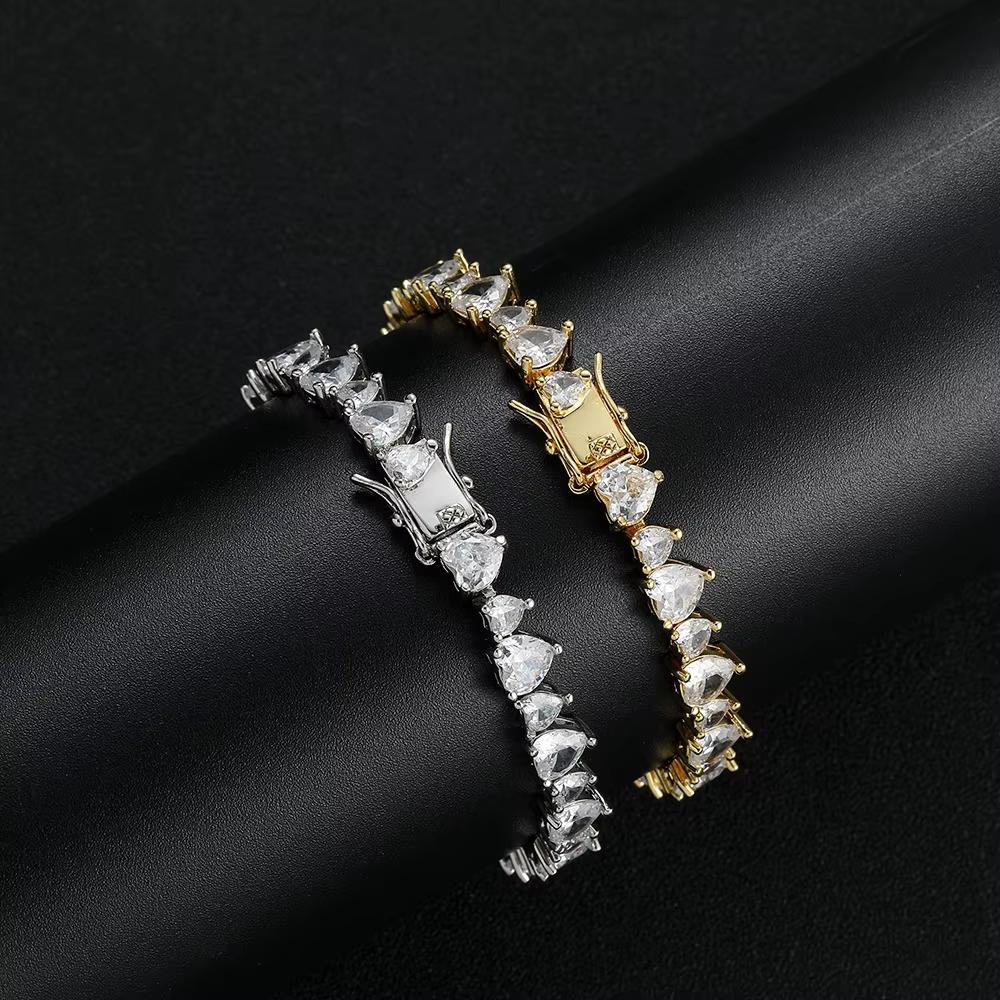 Hip Hop Couple Jewelry Claw Setting Big and Small Size Heart Zircon Tennis Bracelet for Women Valentine's Day Gift