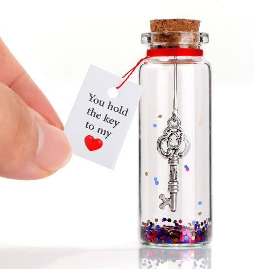 Anniversary Romantic Gift for Her Him You Hold The Key To My Heart Bottle Tiny Glass Wish Jar for Valentine's Day Anniversary Christmas