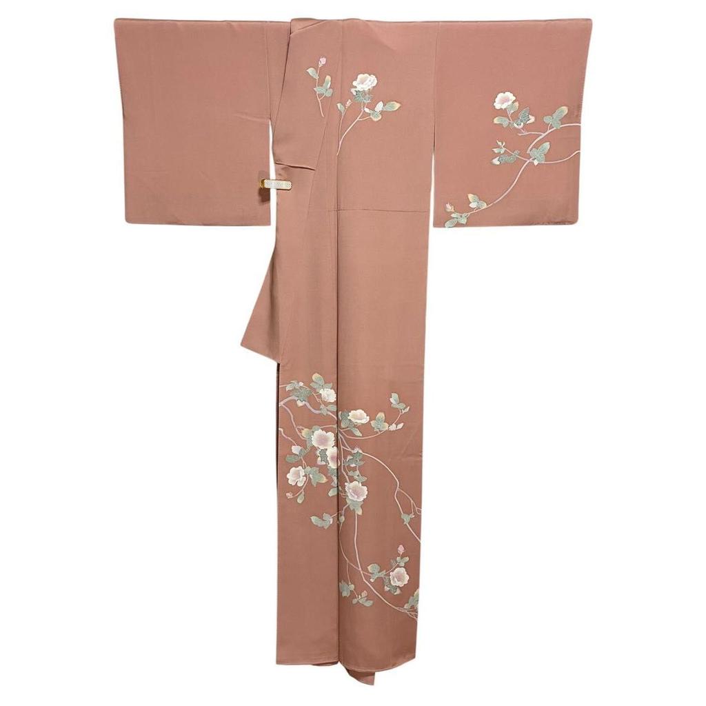 Used Tsukesage Yuzen Silk Flower pattern Signature with matching lining I7166