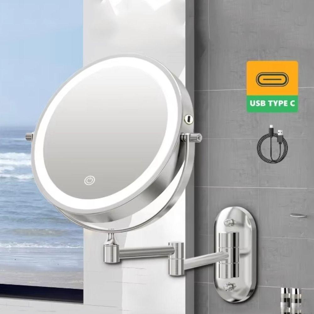 Double-sided Wall Mounted Makeup Mirror 360° Rotating Telescopic Makeup Mirror  Bathroom