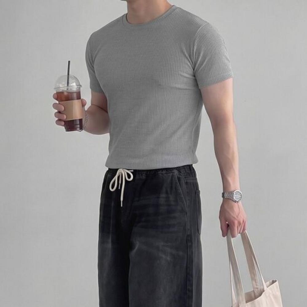 Onl Men Ribbed Crop Semi Muscle FiT ShorT Sleeve T shirT