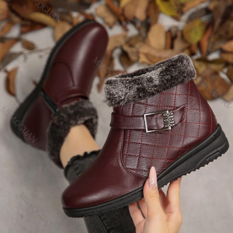 Fashion 2025 Winter New Women Warm Cotton Middle-aged Snow Boots Fashion New Round Head Fur Comfortable Thick-soled Mom's Short Botines