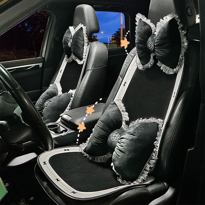 Summer Car Headrest Ventilated Comfortable Neck Pillow with Red Lace Camellia Design and Waist Support