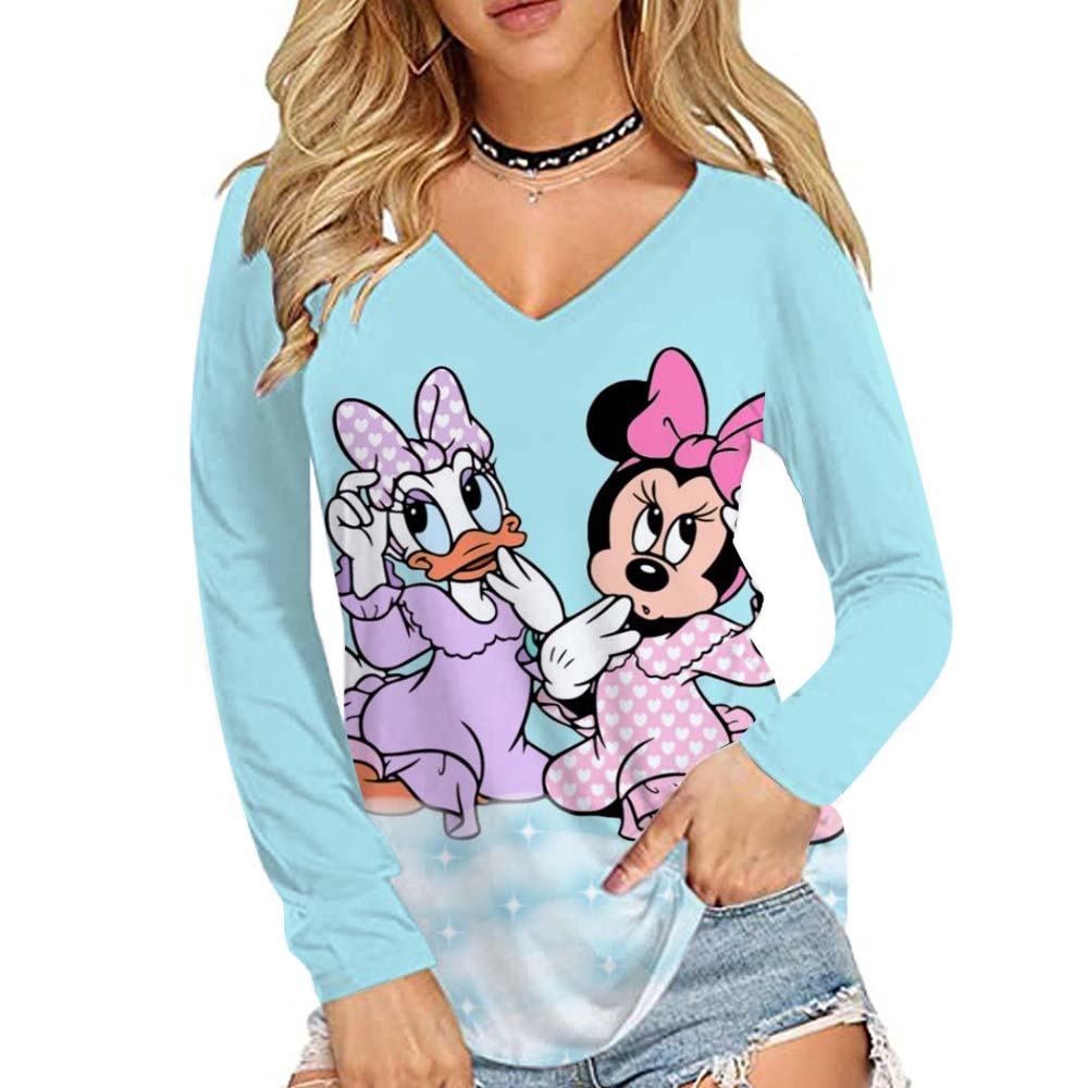 

Женская базовая футболка с длинным рукавом и V-образным вырезом с принтом Микки Мауса Disney, осенне-зимняя, 10 цветов, уличная одежда S