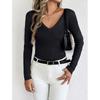 New Reversible V-Neck Long Sleeve Knitted Top Solid Color Round Neck Wool Blend Pullover Sweater Base Shirt