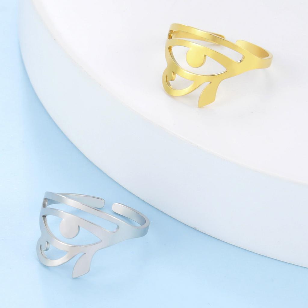 Dawapara Eye of Horus Ring Stainless Steel Adjustable Ring for Women Egyptian Symbol Protection Health Amulet Jewelry