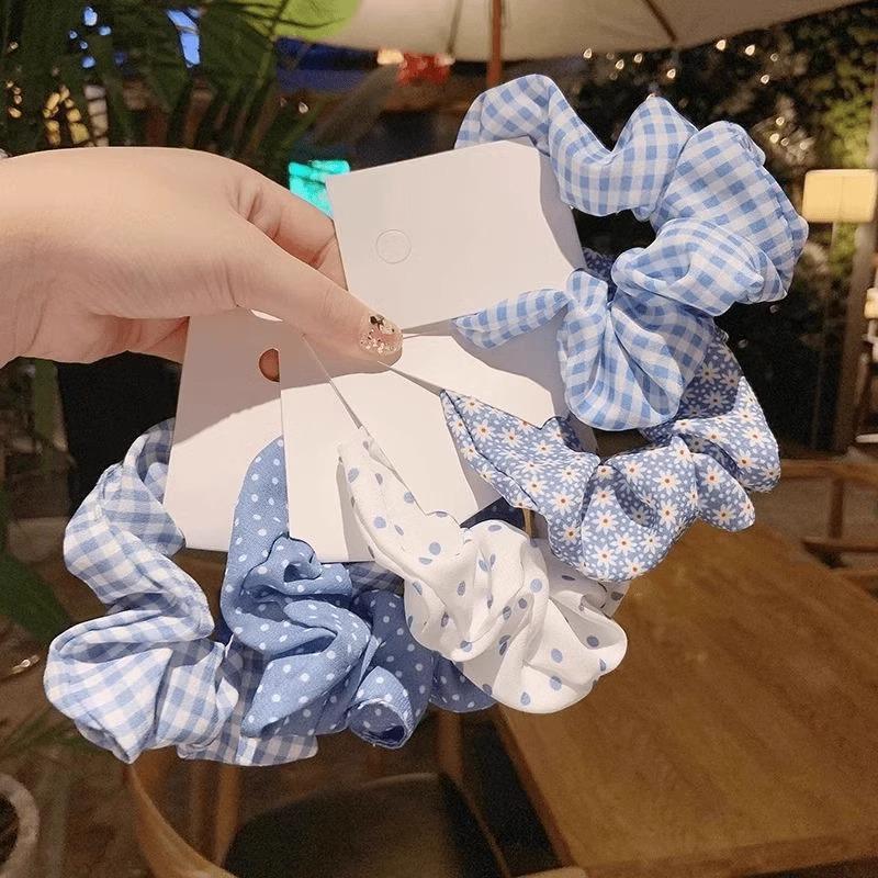 Blue Polka Dot & Floral Sea Salt Scrunchie Hair Tie