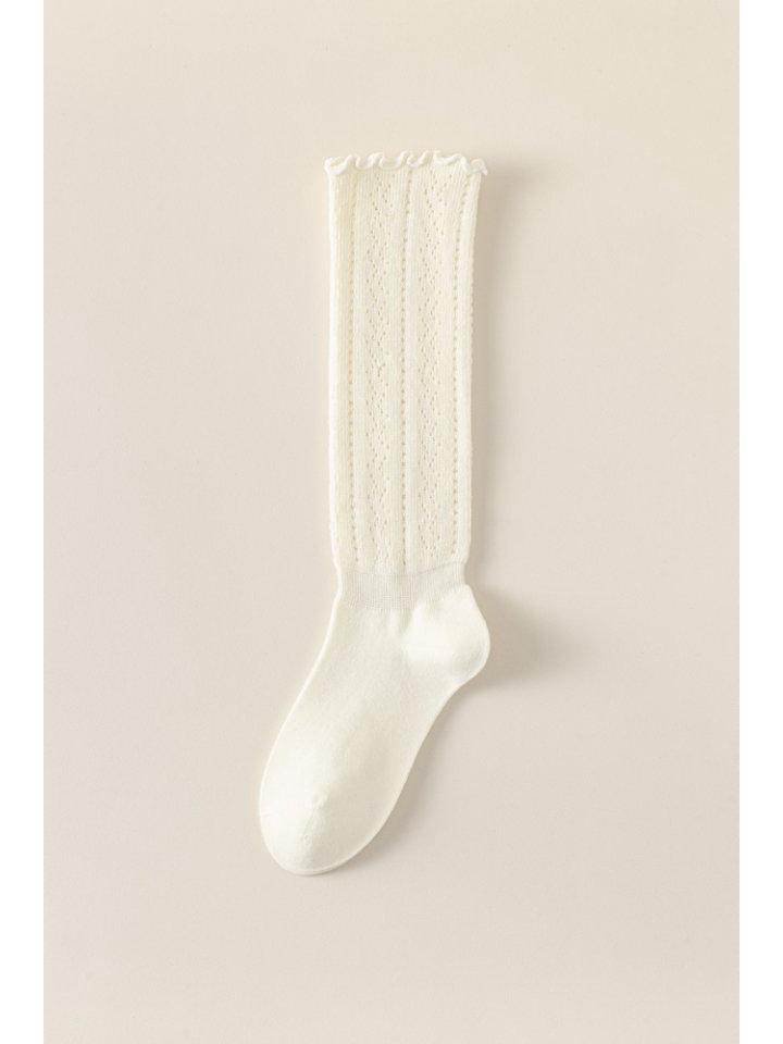 Korean Hollow Out Wood Ear Fishnet Stockings - Women's Knitted Mesh Calf Slimming Slouchy Long Socks