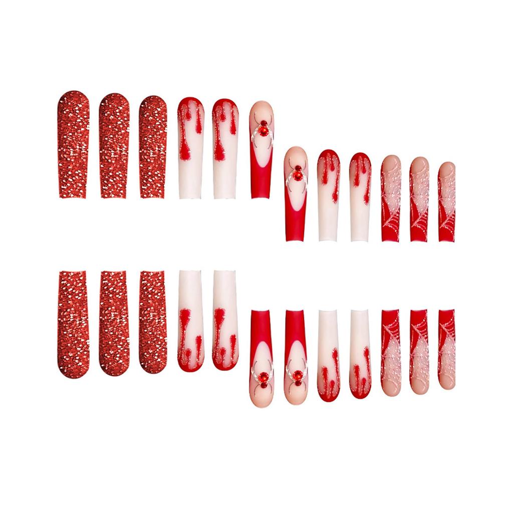 24PCS Halloween Fake Nails with Flash Glitter Resin Material Zero Pressure On Nail Bed for Stage Performance Wear