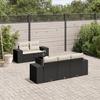 Vidaxl 6-Cz. Gartenmöbel-Set mit Kissen, Schwarzer Polyrattan