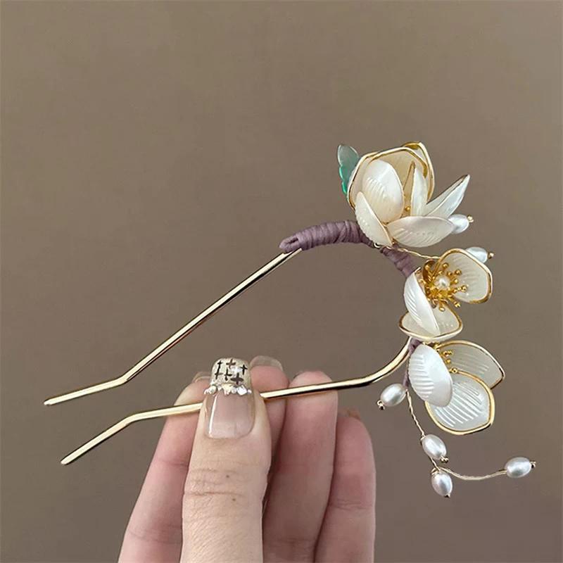 1 Pezzo Fermacapelli a U per Feste Accessori per Capelli Elegante Retrò Fiore di Magnolia Lega Fermaglio per Capelli Perfetto per Capelli Ricci o Lisci
