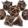 7 Pcs Yellow Tree Stump Root Metal Dice Solid Metal Polyhedral Dice Set Suitable for Role-Playing RPG  Board Game Card Game