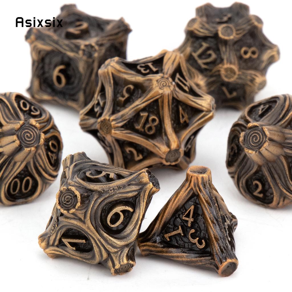 7 Pcs Yellow Tree Stump Root Metal Dice Solid Metal Polyhedral Dice Set Suitable for Role-Playing RPG  Board Game Card Game