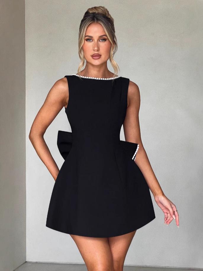 Pearl Bow A-line Backless Summer Dress for Women