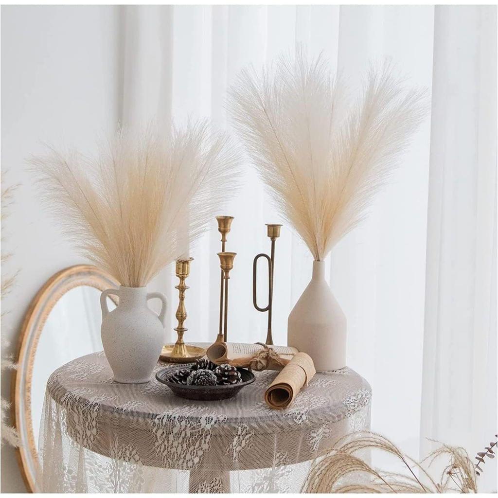 6 szt. Sztuczna trawa pampasowa Małe puszyste sztuczne kwiaty Sztuczny kwiat do domu, biura, sypialni, dekoracja stołu (Bez wazonu Doniczka) (Złamana biel)