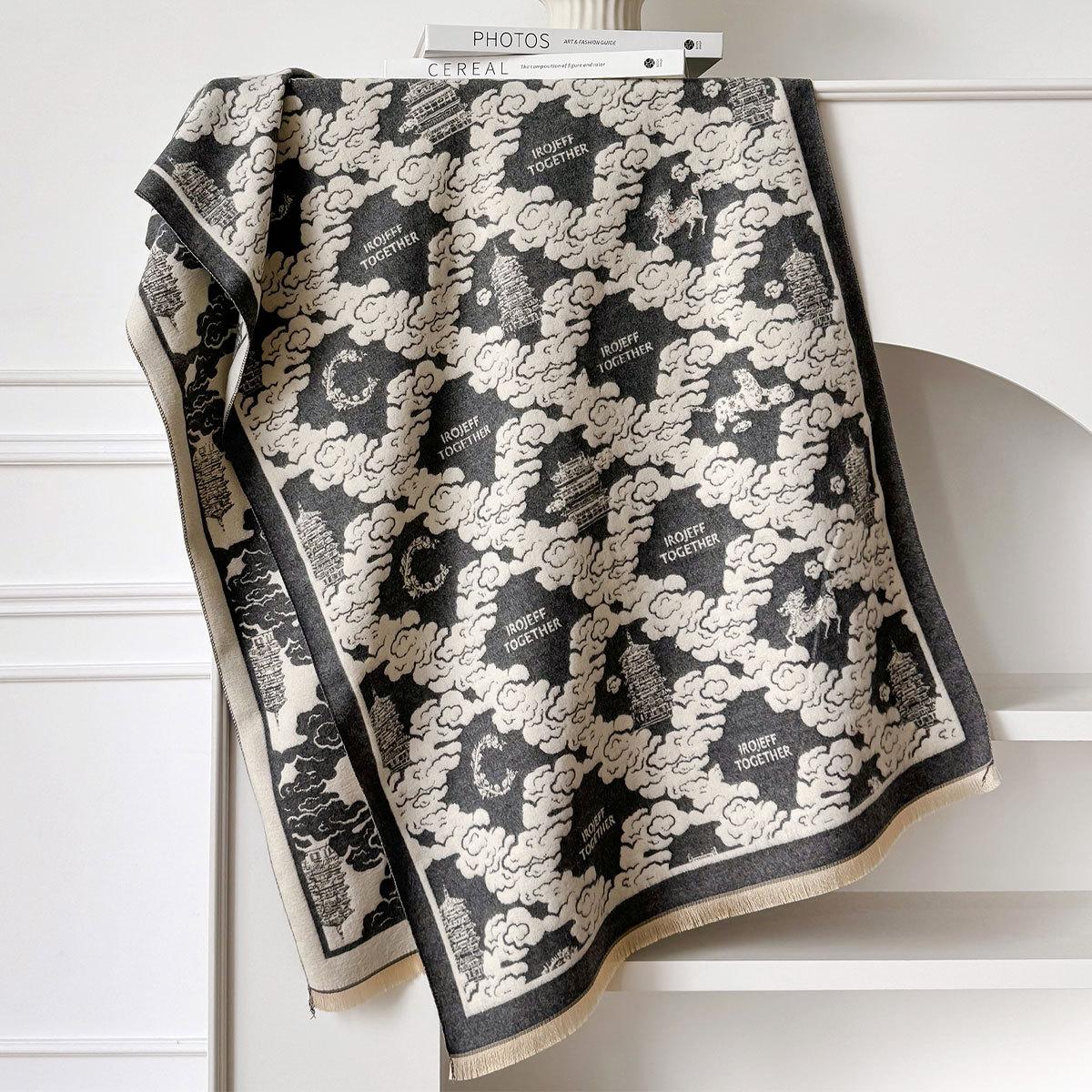 

Женский шарф из имитации кашемира, осенне-зимний, двусторонний принт, универсальный шарф, утолщенный, тепловой, шаль для кондиционера 190*65 серый