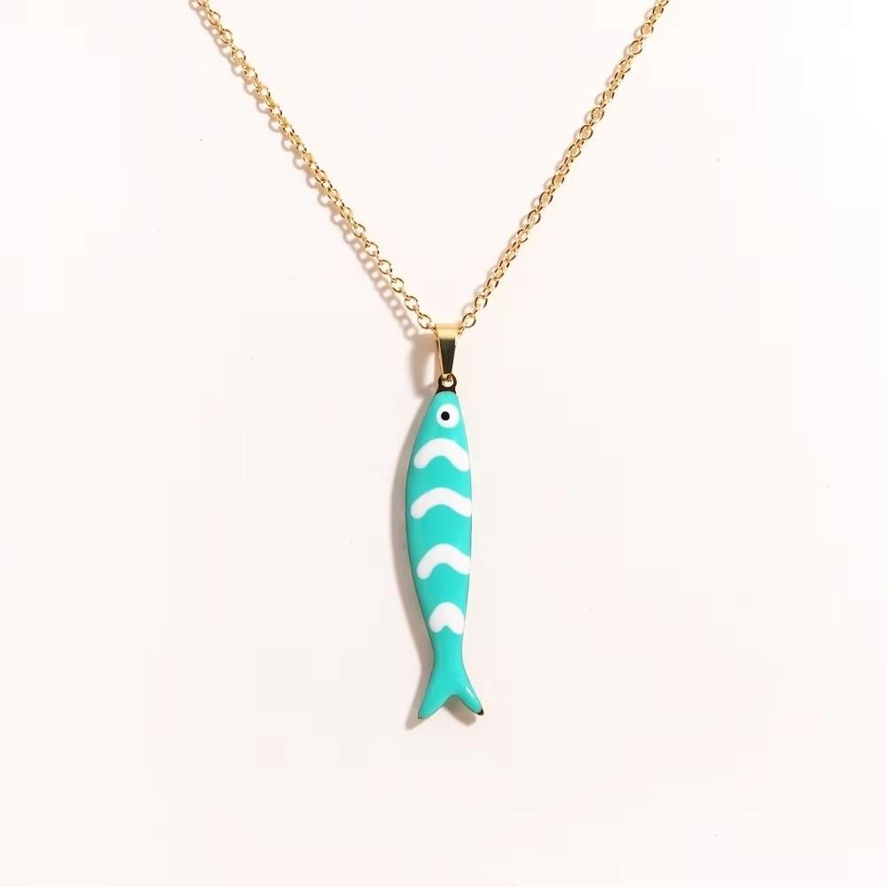 Emaille Bunter Fisch Halskette Edelstahl Meeresorganismen Schmuck Mehrschichtige Halskette Reise