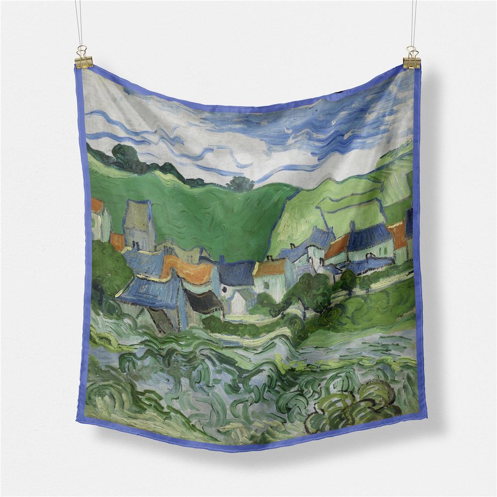 Famous Oil Painting Twill 100% Silk Scarf 53cm Square Scarves Fashion Hijab Women Scarf Wraps Head Scarf Neckerchief Bandana