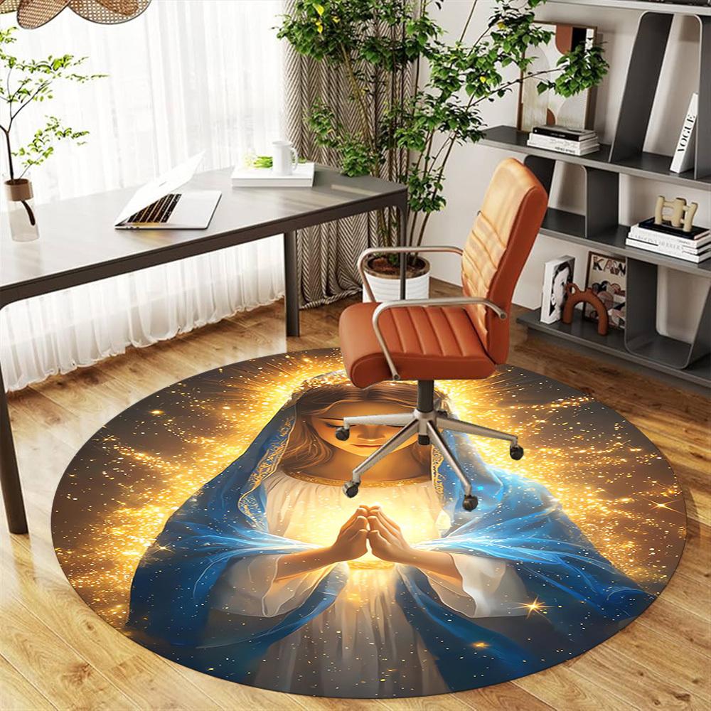 1PC Virgin Mary Halo Light Round Chair mat Area Rug - Non-Slip, Floor Mat for Office, Bedroom, home decor Christmas Gift c0528140