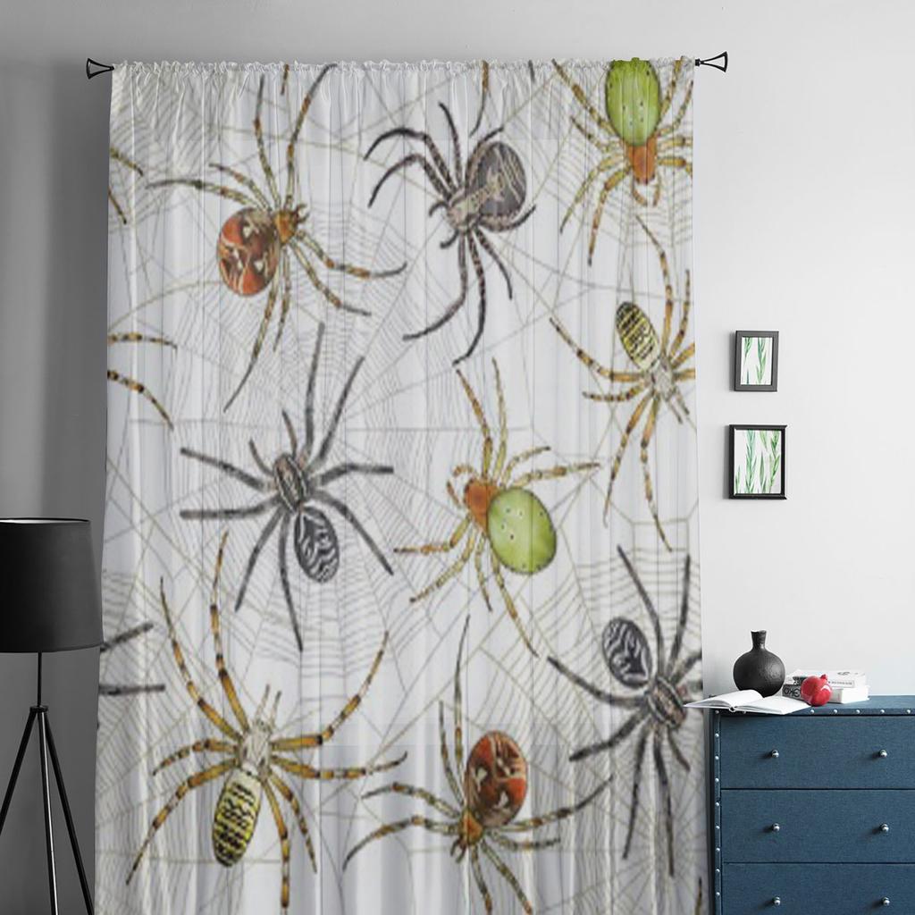 Spiders On Web Tulle Sheer Window Curtains For Living Room The Bedroom Modern Chiffon Voile Organza Curtains Decor Drapes