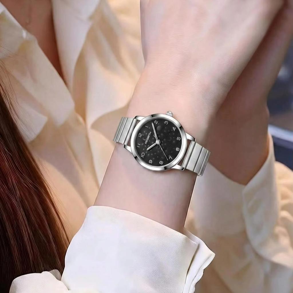 Rebirth Gold Steel Band Women's Watch Starry Sky Dial Simple Quartz Watch Waterproof Commuter Women's Wristwatch Gift