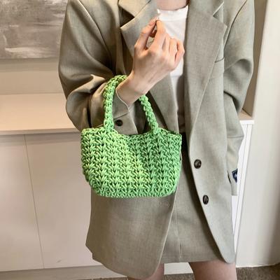 Knitting Basket Bag Women Handbag  Summer Beach Bag Boho Polyester Rope Handmade Woven Bag Female Designer Hand Bag