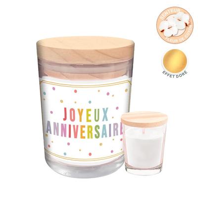 [R3990] - Bougie parfumée 'Joyeux Anniversaire' - 92x70 mm (fleur de coton)