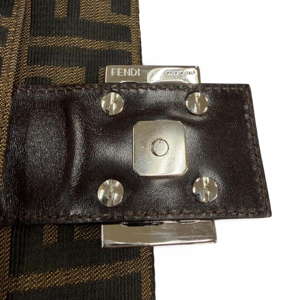Excellent FENDI Shoulder Bag ZUCCA Pattern FF Logo with Metal Brown 26566 Used